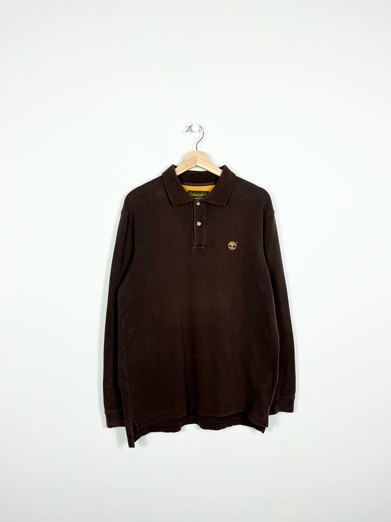 TIMBERLAND VINTAGE LOGO HEAVY LONG SLEEVED POLO SHIRT (M OVERSIZE/ L SLIM FIT)
